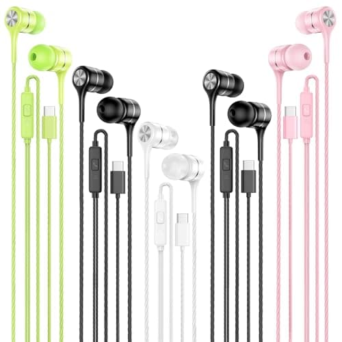 LWZCAM USB C Earbuds with Microphone 5 Pack, in-Ear Wired Headphones with Noise Isolating, Type C Earphone Heavy Bass Stereo Headsets Compatible with iPad, Android Smartphones, for Most USB-C Devices - Image 1