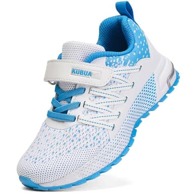 KUBUA Kids Sneakers for Boys Girls Running Tennis Shoes Lightweight Breathable Sport Athletic White Blue - Image 1