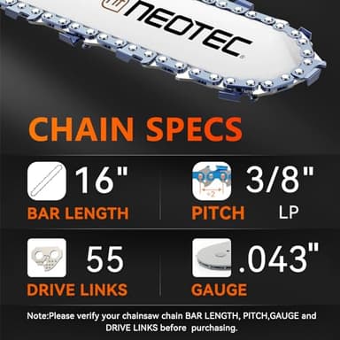 NEOTEC 16 Inch Chainsaw Chain 3/8" LP Pitch .043" Gauge 55 Drive Links - Fits Stihl MS170, MS171, MS180c - R55(3 Chains) - Image 4