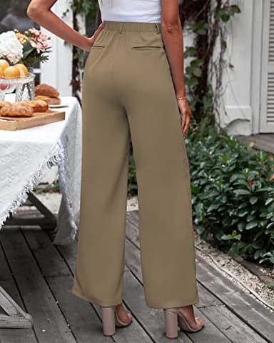 GRAPENT Womens Flowy Pants Womens Wide Leg Trousers Elastic Summer Pants Women Flowy Dress Pants Old Money Clothes Women Business Casual Brown Trousers Color Khaki Size Large Size 12 Size 14 - Image 2