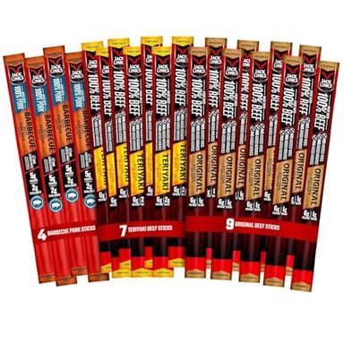 Jack Link's Meat Sticks Variety Pack, Original, Teriyaki, and Barbecue Pork - Protein Snack, Meat Snack Sticks Made with 100% Beef or Pork, Keto Friendly - 0.92 Oz. (20 Count) - Image 1