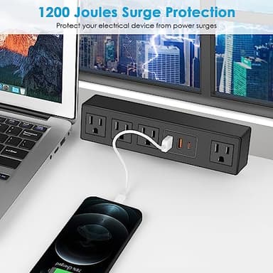 CCCEI Desk Clamp Power Strip with 45W USB-C Ports, Desktop Mount Surge Protector 1200J, Widely Spaced Desk Outlet Station, Fast Charging, 10 FT Flat Plug, Fit 1.9 inch Tabletop Edge. - Image 4