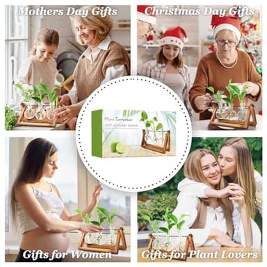 Renmxj Plant Propagation Station, Plant Terrarium with Wooden Stand, Unique Gardening Birthday Gifts for Women Plants Lovers, Home Office Garden Decor Planter - 3 Bulb Glass Vases - Image 6