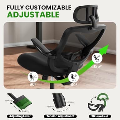 Ergonomic Office Chair Big and Tall - 6'5" Tall Max, 350Lbs Capacity Computer Desk Chairs Over 10 Hours Comfortable, with Adjustable Mesh High Back, Lumbar Support, 3D Headrest, Flip-up Arms - Image 8