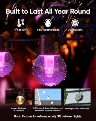eufy Outdoor String Lights E10, 96ft with 30 Smart RGBWW LED Bulbs, Endless AI Light Themes for Christmas Decorations, IP65 Waterproof for Patio, Fence, Balcony, Link with Cameras, Voice & App Control - Image 5