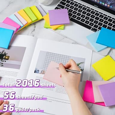 (36 Pack) Sticky Notes 3x3 in Post, 9 Bright Colors Self-Stick Note Pads it, Strong Adhesive, Easy to Post for Home, Office, Notebook - Image 3