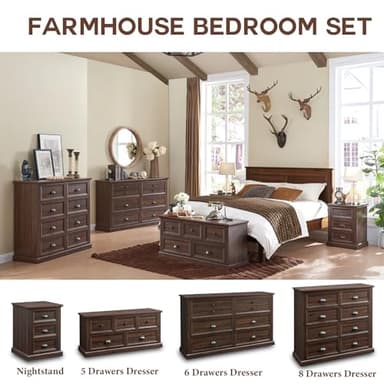 IFGET Farmhouse 8 Drawer Dresser for Bedroom, 39" Tall Dressers & Chests of Drawers, 42" Wide Dressers Organizer Storage, Wood Rustic Bedroom Dresser for Closet, Living Room, Hallway, Brown - Image 6