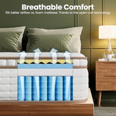 BedStory Firm Queen Mattress - 12 Inch Hybrid Mattress with Advanced Lumbar Support for Back Pain Relief - Motion Isolation and Reinforced Edges - Fiberglass-Free, CertiPUR-US, 365-Night Trial - Image 6