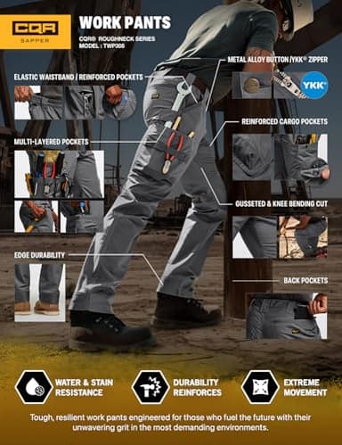 CQR Men's Quick Dry Work Pants, Water Resistant Outdoor Tactical Pants, Lightweight Stretch Cargo Hiking Pants, Frontline Charcoal, 38W x 30L - Image 7