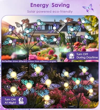 ZFNN Solar Garden Lights, 2 Pack Butterfly Garden Decor Outdoor Waterproof, Swaying Outdoor Lights for Outside Garden Yard Lawn Patio Balcony, Gardening Gifts for Women Mother Day Mom - Image 2