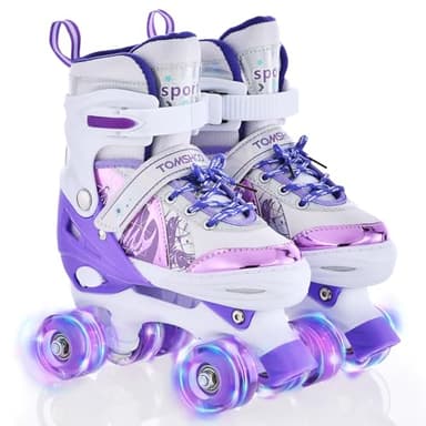 TOMSHOO Roller Skates for Girls Kids Child Beginners, 4 Size Adjustable Light up Wheels Fun Illuminating Purple Pink Skates for Boys Toddlers Patines para niñas (Purple, Large - Youth (3.5-6)) - Image 1