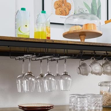 Yaheetech Kitchen Island with Power Outlet, Rolling Kitchen Cart with Wine Rack & Glass Holder & Hooks, Coffee Bar Microwave Stand Wine Rack Table for Dining Room, 47.5" W x 24" D, Rustic Brown - Image 9