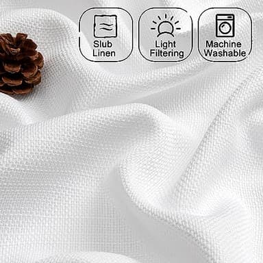 Chyhomenyc White Curtains 84 Inch Length 2 Panels Set, Faux Linen Textured Semi Light Filtering Soft Airy Farmhouse Curtain Drapes for Living Room Bedroom, Cortinas para Sala, 40Wx84L - Image 3