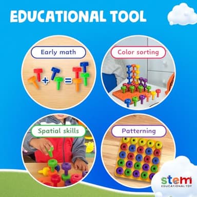 Skoolzy Peg Board Set - Montessori Toys for 2 Year Old - 33 Pc Plastic Peg Board for Kids - Occupational Therapy Toys with Pegs, Dice, Lacing String & Storage Bag - Image 4