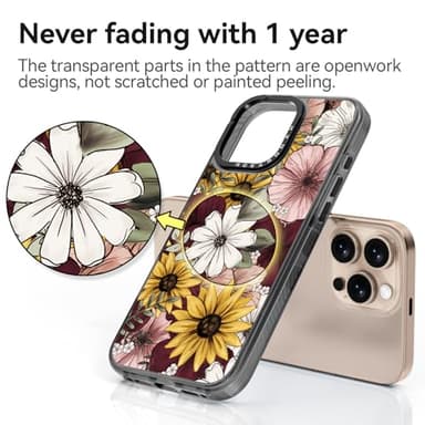 Rosarnnah Compatible for iPhone 16 Pro case Cute - Durable Shockproof 6.6 ft Drop Impact Phone Case - Black Funny Sunflower Design for iPhone 16 Pro 6.3" - Image 5