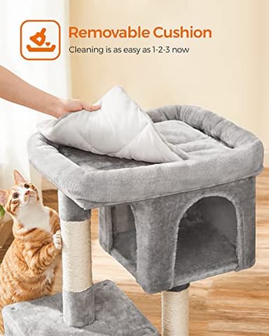 Feandrea Cat Tree, 33.1-Inch Cat Tower, L, Cat Condo for Large Cats up to 16 lb, Large Cat Perch, 2 Cat Caves, Scratching Post, Light Gray UPCT61W - Image 7