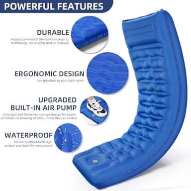 GLMNES Sleeping Pad, Ultralight Thicken Inflatable Sleeping Pad for Camping, Built-in Pump, Great for Camping, Hiking, Carry Bag, Repair Kit, Compact & Lightweight Air Mattress(Blue) - Image 5