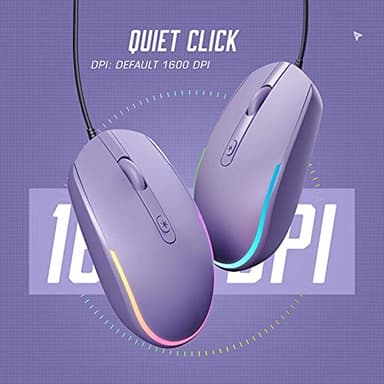 Seenda Wired Mouse - USB Computer Mouse with RGB Backlit Optical LED, Attached USB Cord for Laptops, Notebooks, Chromebook - Purple - Image 3
