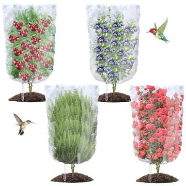4PCS Bird Netting 6.6x8.2FT Tree Net Mesh Bag with Drawstring Garden Insect Netting Pest Barrier Blueberry Netting Plant Row Cover White Mosquito Net for Fruit/Flower/Vegetables - Image 1