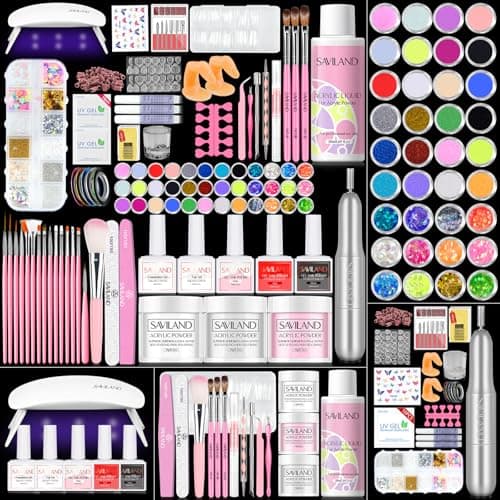 SAVILAND Acrylic Nail Kit with Drill: Professional Nail Kit Acrylic Set for Beginners with Everything Gel Polish U V Light Decorations for Home Salon Gift Set - Image 1