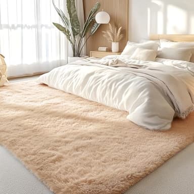OLANLY 6x9 Machine Washable Large Area Rugs for Living Room, Bedroom, Soft Fluffy Shaggy Bedside Rug, Indoor Floor Carpet for Kids Girls and Boys, Dorms, Nursery, Home Decor Aesthetic, Beige - Image 3