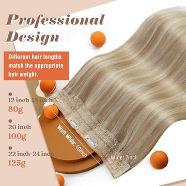 Sunny Hair Wire Hair Extensions Real Human Hair Fish Line Human Hair Extensions Invisible Wire Extensions Golden Blonde with Medium Blonde Highlights #16/22 22 Inch - Image 2