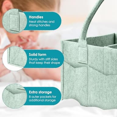 Cute Castle 2 Pack Diaper Caddy Organizer - Portable Baby Caddy Organizer with Handle, Nursery Storage Bin and Car Organizer for Girls, Boys - Baby Gift Basket - Green, Large - Image 7