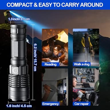 Rechargeable Flashlights High Lumens, 3 Pack Super Bright Tactical Flashlight With Adjustable Lighting Modes, Zoomable Handheld Led Flash Light For Camping Emergency Home Gift (Battery Included) - Image 6