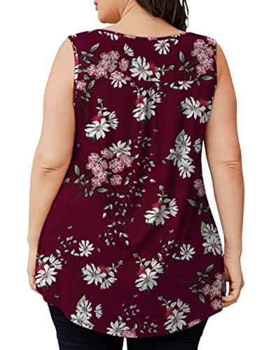 Othyroce Women Floral Tops Sleeveless V Neck Blouses Summer Fashion Burgundy 2X Shirts - Image 4