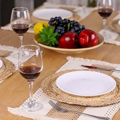 Zology Handmade Boho Placemats Set of 6 - Natural Cotton Burlap and Water Straw Woven Combination Table Mats, Macrame Décor and Farmhouse Style Placemats, for Dining Table Kitchen - Image 2