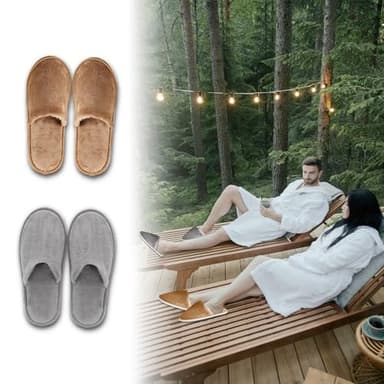 CarryEpic Disposable Slippers (6 Pairs) for Guest, Spa Hotel House Slippers for Shoeless Home Bulk Indoor Slippers for Women Men pantuflas desechables para invitados Gray Brown - Image 2