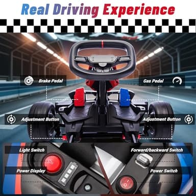 Wanan Electric Go Kart with Adjustable Seat, 24V Licensed BMW Drift Kart with Dual 200W Motors, Crazy Go Cart for Kids Ages 6-12, LED Lights, Drift Mode and 2 Speed (Red, 24V) - Image 7