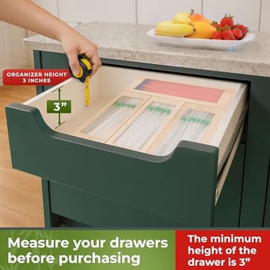 Storage Bag Organizer, Bamboo Baggie Organizer for Drawer, 4 Modular Blocks with Labels, Plastic Bag Storage Organizer, Quick Refill, Compatible with Gallon, Quart, Sandwich, Snack size bags - Image 2