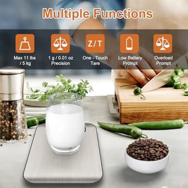 CROWNFUL Food Scale, 11 lb Digital Kitchen Scales with Built-in Coin Battery, Weight Ounces and Grams for Cooking and Baking, 6 Units with Tare Function, LCD Display, 304 Stainless Steel - Image 5