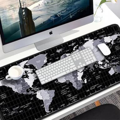 Large Mouse Pad, 31.5x15.7 inch Large Extended Computer Keyboard Mouse Mat, Water Resist Non-Slip Mousepad Rubber Base Long XXL Desk Mouse Pad for Work & Gaming, Office & Home, Grey Map - Image 7