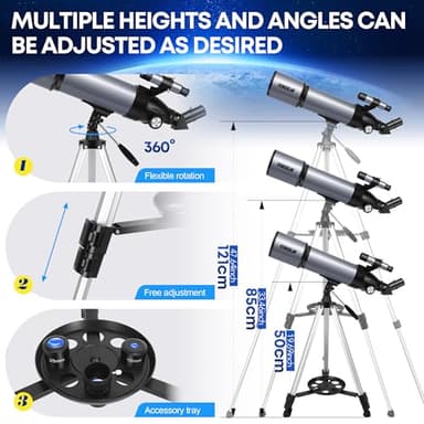 Telescope for Adults & Kids 80mm Aperture 600mm, Telescope for Adults High Powered, Beginners in Astronomy to See Planet, with Phone Adapter and Moon Filter, Carry Bag, Gray - Image 4
