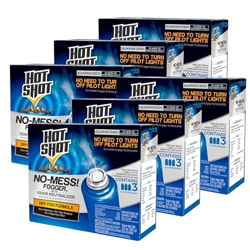 Hot Shot No-Mess! Fogger With Odor Neutralizer 3 Count-1.2 Ounce Cans, Kills Hidden Bugs, No Need To Turn Off Pilot Lights, 6 Pack - Image 1