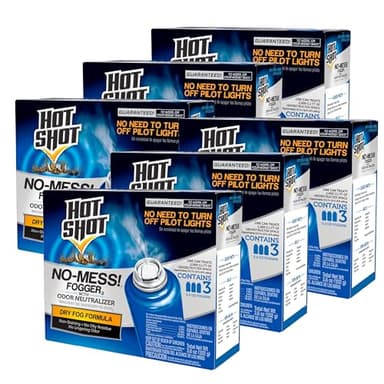 Hot Shot No-Mess! Fogger With Odor Neutralizer 3 Count-1.2 Ounce Cans, Kills Hidden Bugs, No Need To Turn Off Pilot Lights, 6 Pack - Image 1