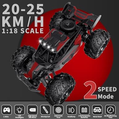 Carox Remote Control Car, 2.4GHz 25KM/H High Speed RC Car, 1:18 Off-Road Monster Truck with LED Lights and 1800mAh Rechargeable Battery – Ideal Gift for Boys 6+ - Image 3