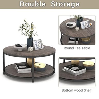 NSdirect Round Coffee Table,36" Coffee Table for Living Room,2-Tier Rustic Wood Desktop with Storage Shelf Modern Design Home Furniture(Light Walnut) - Image 7