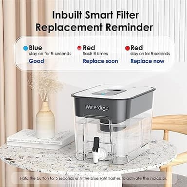 Waterdrop 40-Cup Large Water Filter Dispenser with 1 Filter, 200-Gallon Long-Life, for Home and Office, 5X Times Lifetime, Reduces Chlorine, PFOA/PFOS and More, BPA Free, Black - Image 7