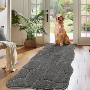 Large Dog Door Mat for Muddy Paws, 24x59 Absorbent Dirt Trapper Long Door Mat, Non-Slip Washable Mud Mat for Dogs, Polyester Microfiber Soft Pet Rug Mat for Entryway, Mud Dog Paws, Patio (Gray) - Image 1