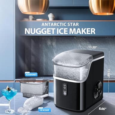 Nugget Ice Maker Countertop,Ready in 6 Mins, 34lbs/24H,Auto-Cleaning Portable Ice Maker with Basket and Scoop, for Home/Kitchen/Camping/RV. (Black) - Image 4