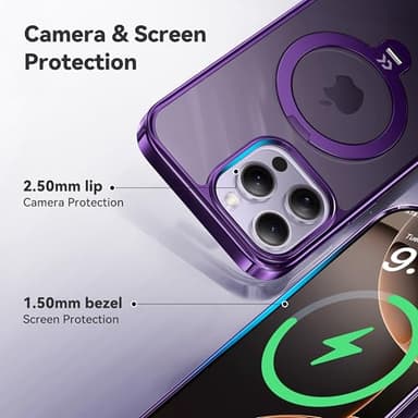 CASEKOO Royal Purple Titanium for iPhone 14 Pro Max Case with 360° Spin Magnetic Stand [Fit for MagSafe][16FT Military Protection] Polished Clear for iPhone 14 ProMax Case Ring 6.7'', Deep Purple - Image 7