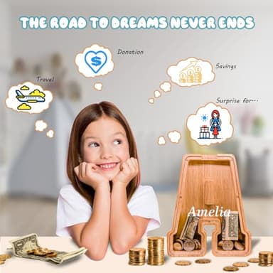 JOOMLAFLY Wooden Letter Piggy Bank for Kids Larger Letter Piggy Bank for Boys and Girls Personalized Piggy Bank Initial Coin Bank Wood Kids Money Bank for Birthday and Festival - Image 6