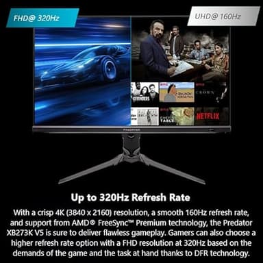 Acer Predator Gaming Monitor | 27" UHD 3840 x 2160 IPS | AMD FreeSync Premium | Up to 320Hz with DFR | Up to 0.5ms | VESA DisplayHDR400| DCI-P3 90% | Display Port 1.4 & 2 x HDMI 2.1 | XB273K V5bmiiprx - Image 3