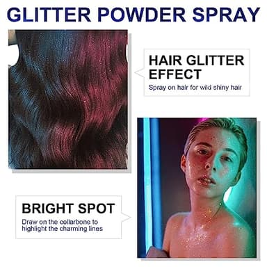 HANYWIL Body Glitter, Glitter Spray for Hair and Body, Spray, Hairspray Clothes, Long-Lasting Shimmer Suitable Stage, Festival Rave Makeup Prom 2.11 Fl Oz - Image 3