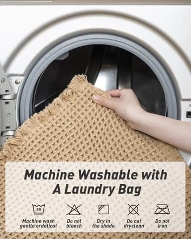 Upgraded Waffle Runner Rug Super Absorbent Non Slip Bath Mats for Bathroom Floor, Machine Washable Bathroom Runner Rug with Tassels, Ideal for Hallway Bedroom Laundry Room, Brown, 2'x 4'(24" x 48") - Image 5