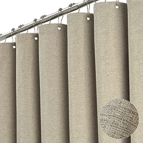 BTTN Fabric Shower Curtain - Linen Textured Weighted Cloth Shower Curtain Set with 12 Plastic Hooks, Hotel Spa Luxury Neutral Decorative Bath Curtains for Bathroom, Machine Washable - 72x72, Khaki/Tan - Image 1