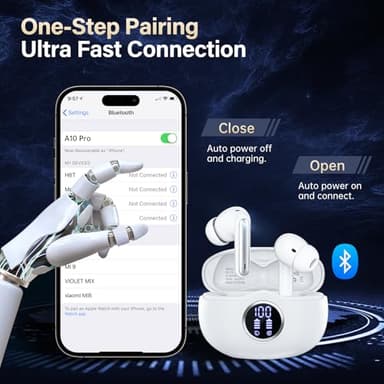 Sisism A10 Pro Wireless Earbuds, Bluetooth 5.3 Headphones HiFi Stereo 50H Playback LED Digital Display Ear Buds with ENC Noise Canceling Headset, IPX7 Waterproof Earphones for Gym/Running/Work - Image 7